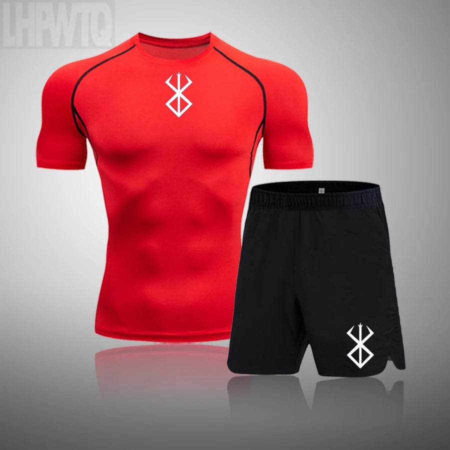 Men Compression T Shirt Quick Dry Mens Running T-Shirt Gym Fitness Rashgard Tight Set Men Exercise Training T-Shirt