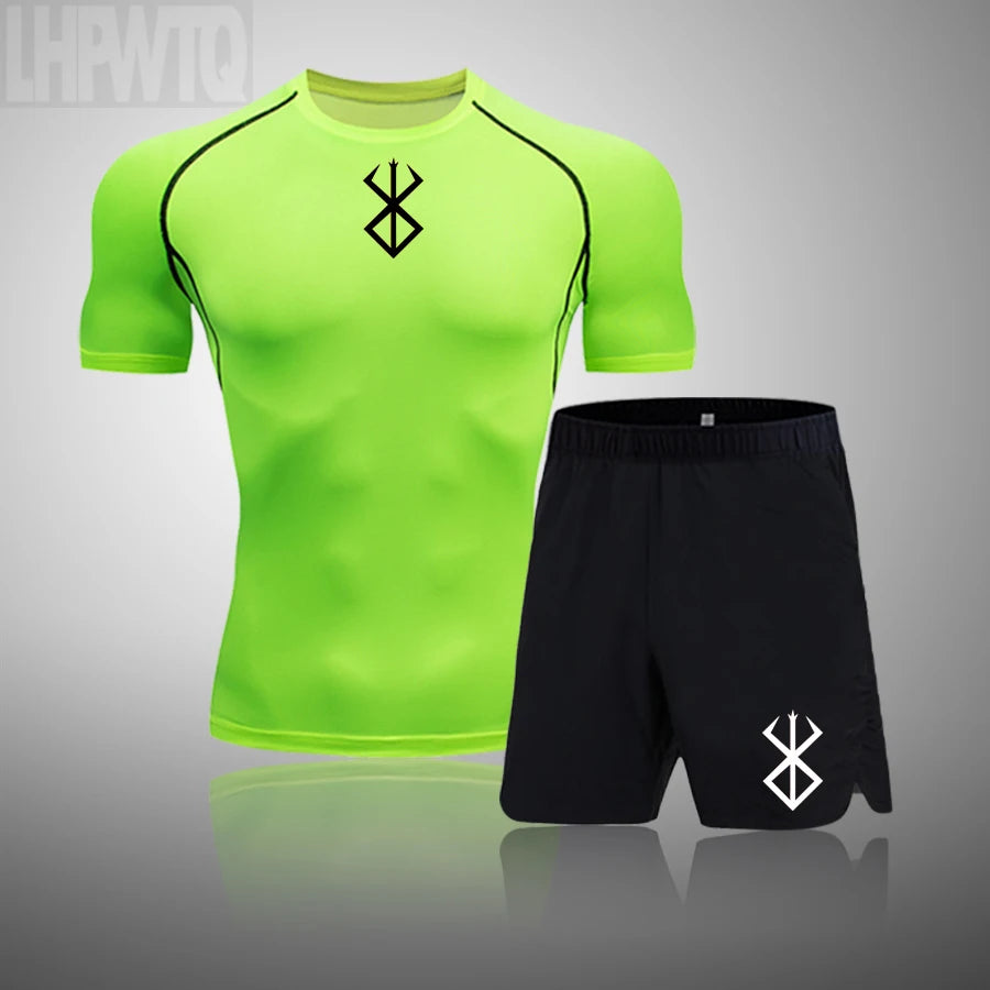 Men Compression T Shirt Quick Dry Mens Running T-Shirt Gym Fitness Rashgard Tight Set Men Exercise Training T-Shirt