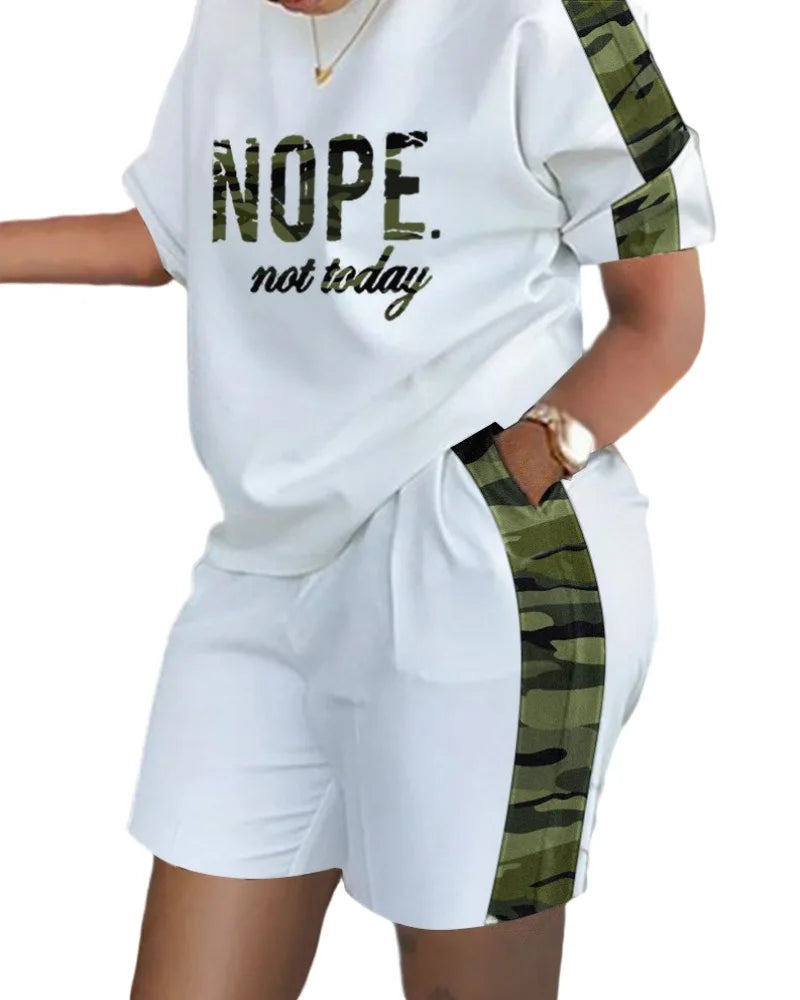 Women's T-shirt+Hot Pants Two Piece Set 2024 Summer Fashion Casual Printing Quick Drying Sports Fitness Top Shorts Female Suit