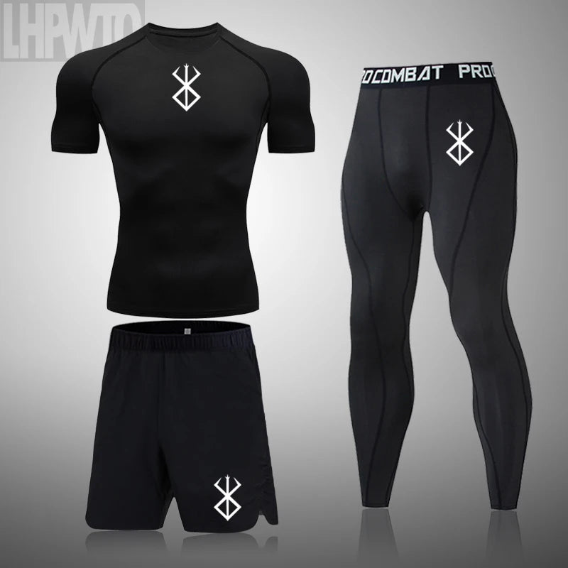 Men Compression T Shirt Quick Dry Mens Running T-Shirt Gym Fitness Rashgard Tight Set Men Exercise Training T-Shirt