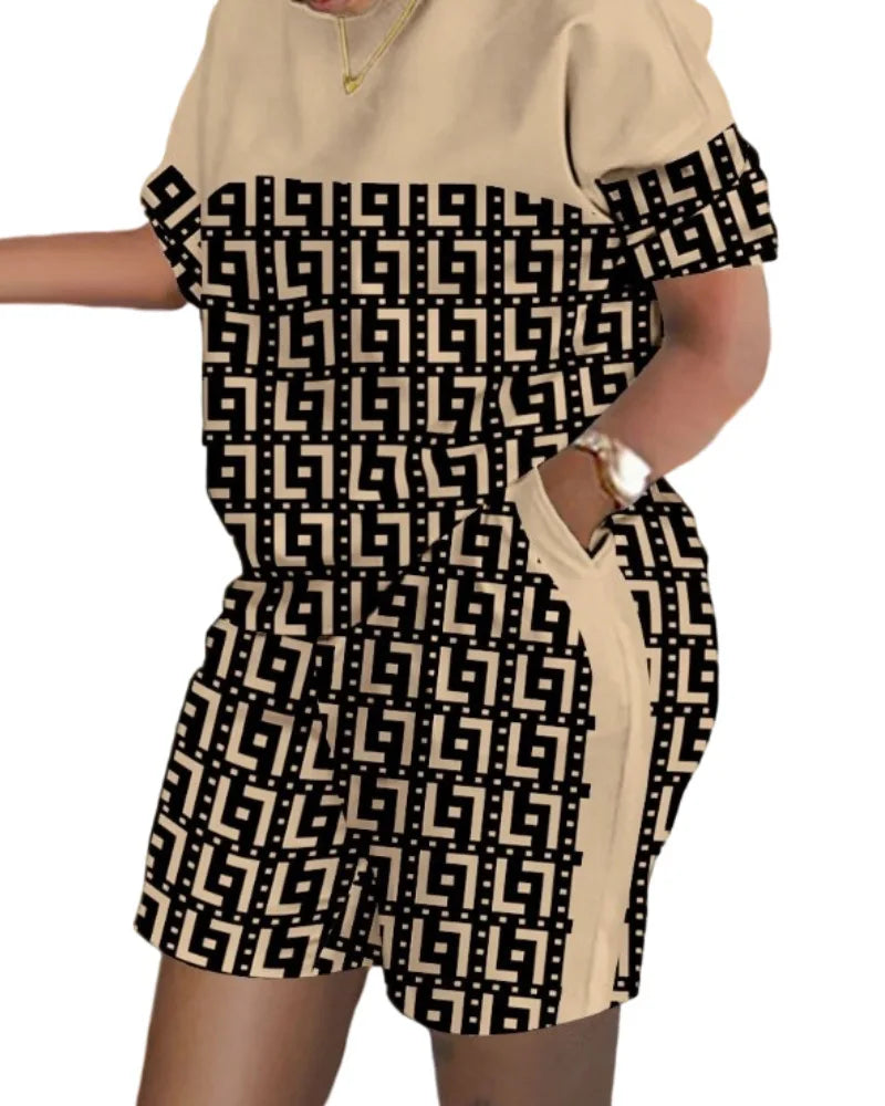 Women's T-shirt+Hot Pants Two Piece Set 2024 Summer Fashion Casual Printing Quick Drying Sports Fitness Top Shorts Female Suit