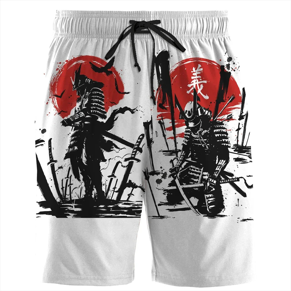 Japan Sakura Samurai beach shorts quick dry men sexy bodybuilding gym