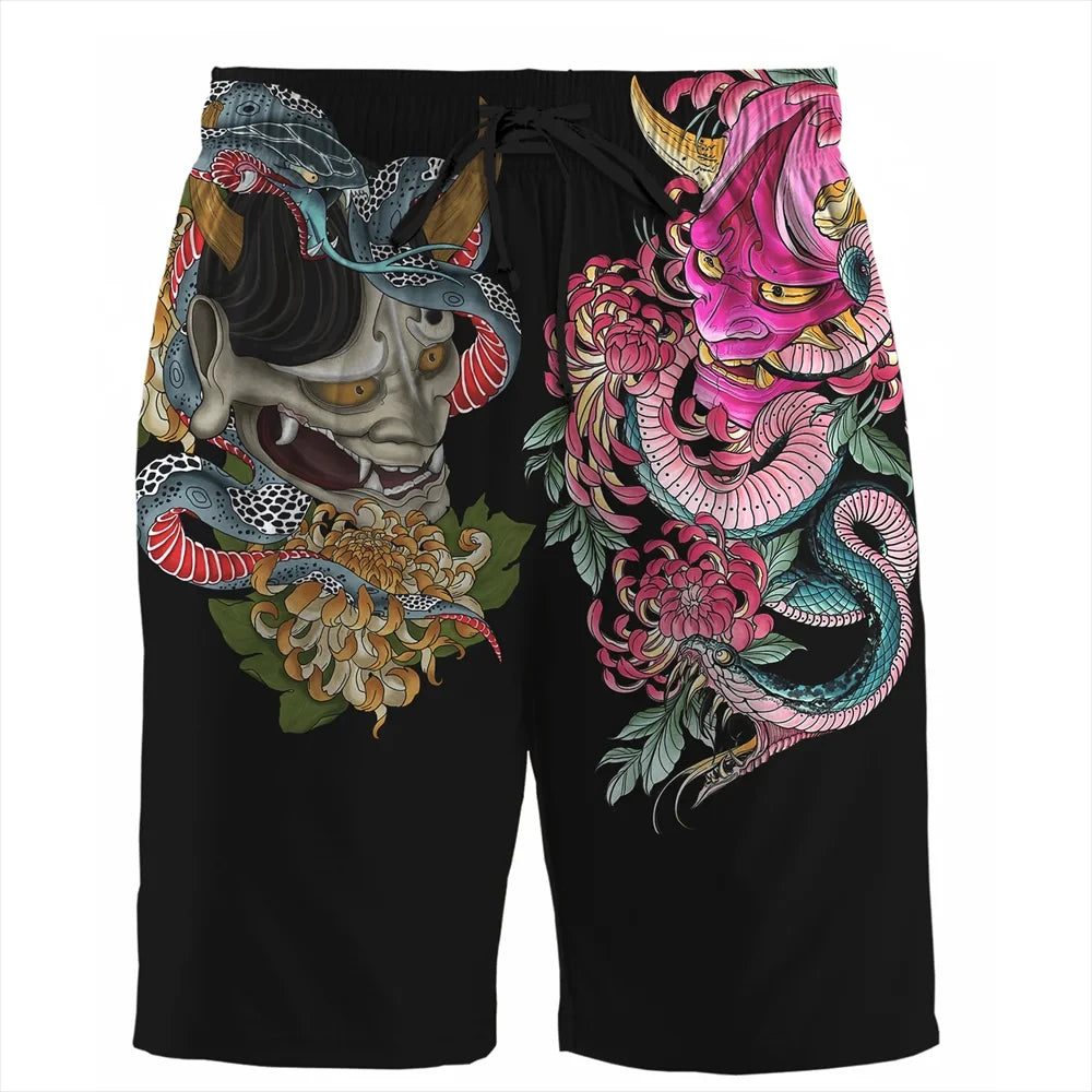 Japan Sakura Samurai beach shorts quick dry men sexy bodybuilding gym
