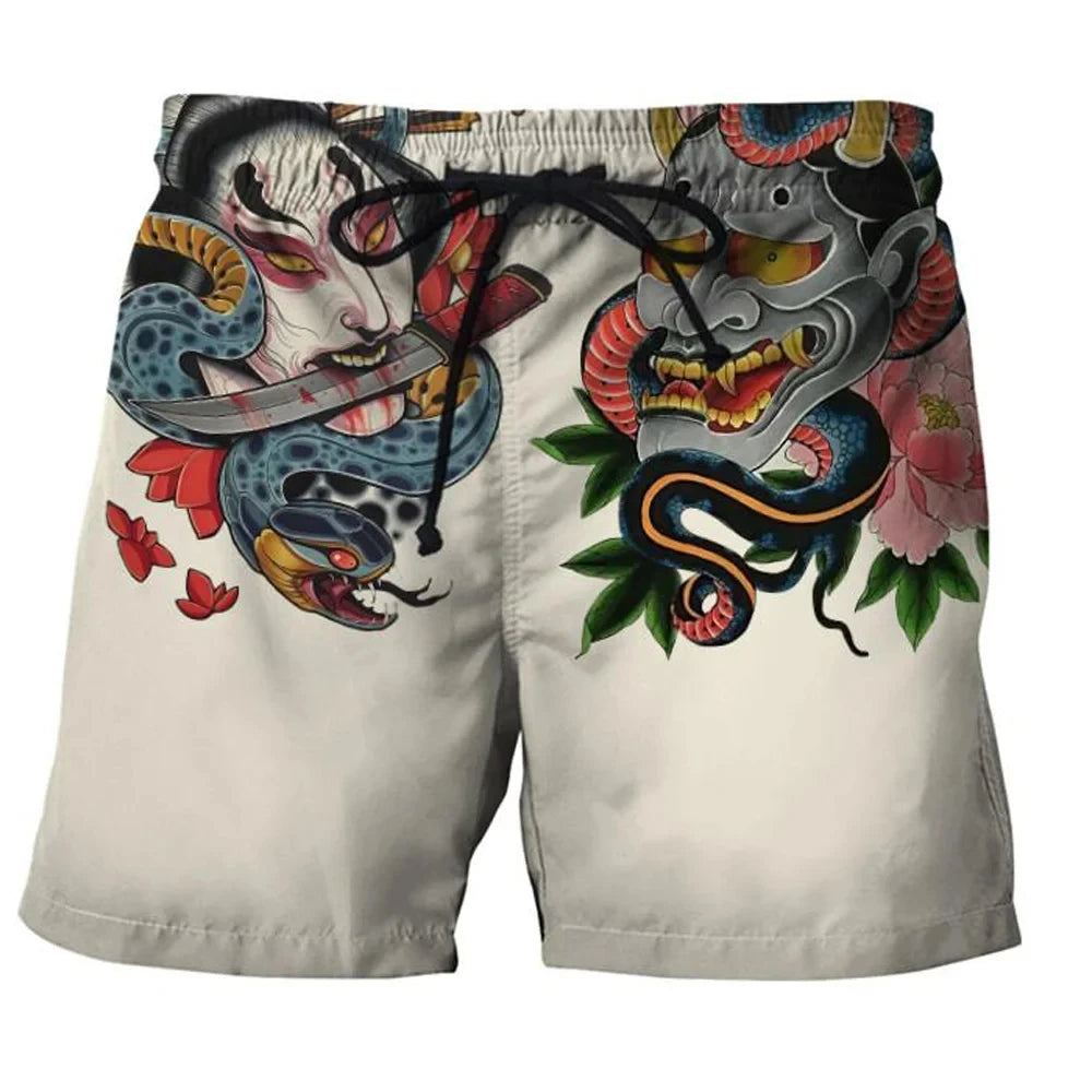 Japan Sakura Samurai beach shorts quick dry men sexy bodybuilding gym