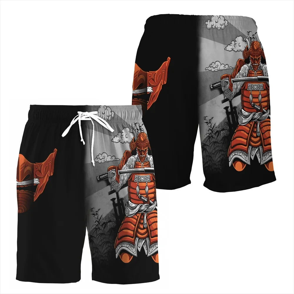 Japan Sakura Samurai beach shorts quick dry men sexy bodybuilding gym