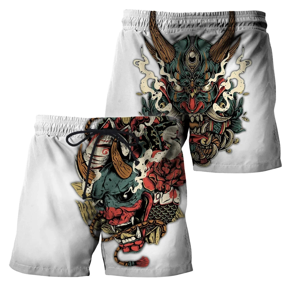 Japan Sakura Samurai beach shorts quick dry men sexy bodybuilding gym