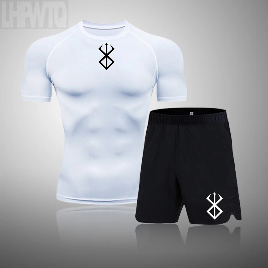 Men Compression T Shirt Quick Dry Mens Running T-Shirt Gym Fitness Rashgard Tight Set Men Exercise Training T-Shirt