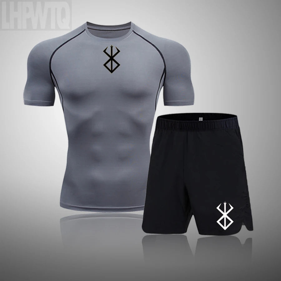 Men Compression T Shirt Quick Dry Mens Running T-Shirt Gym Fitness Rashgard Tight Set Men Exercise Training T-Shirt